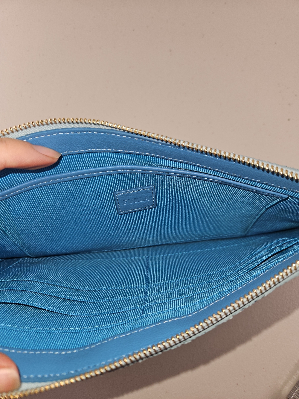 Like New FURLA Teal Blue Glitter Wristlet Clutch - Picture 14 of 15